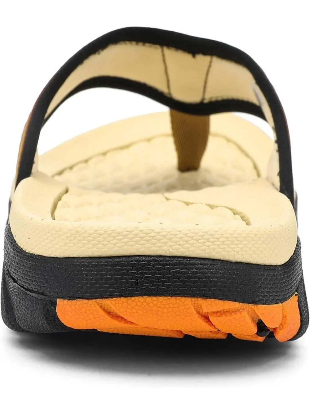 Men's Khaki Orange Beach Flip-Flops Water Outdoor Athletic Thong Sandal Slipper